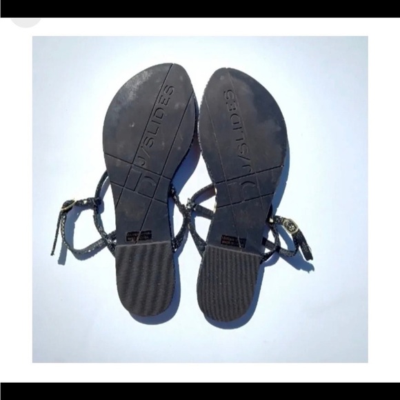 J Slides Women’s Thong Sandals 8 Snakeskin Black Gold Adjustable Summer Flipflop - Picture 2 of 4